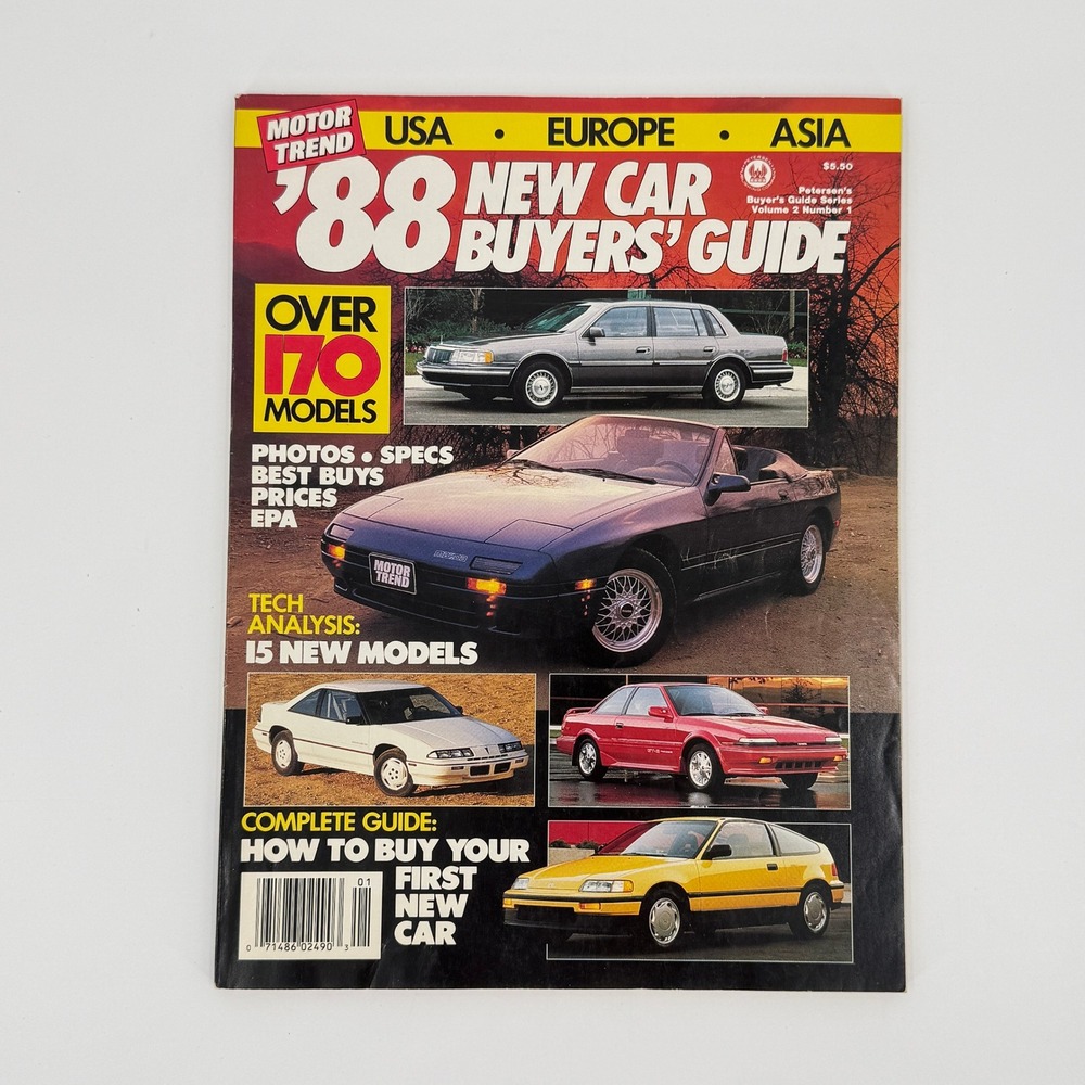 Motor Trend 1988 New Car Buyers Guide Mazda RX-7 Audi BMW Honda Toyota Vintage